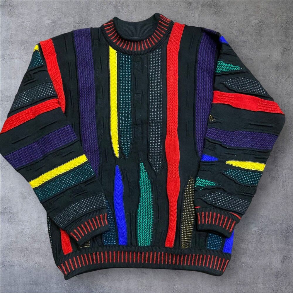 COOGI Australia Vintage 3D Knit Multicolor Crewneck Wool Sweater Men's Size L
